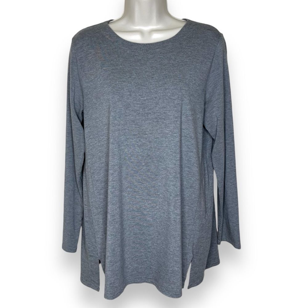J Jill Luxe Supima Forward Seam Tunic Gray Grey Long Sleeve Women Medium Petite